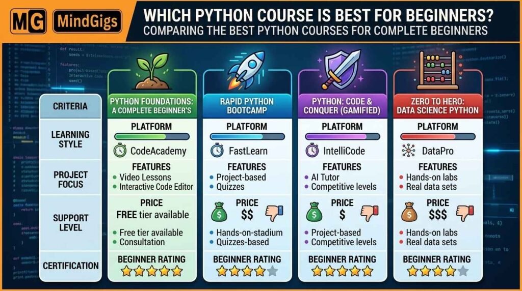 Comparing the Best Python Coursesfor Complete Beginners